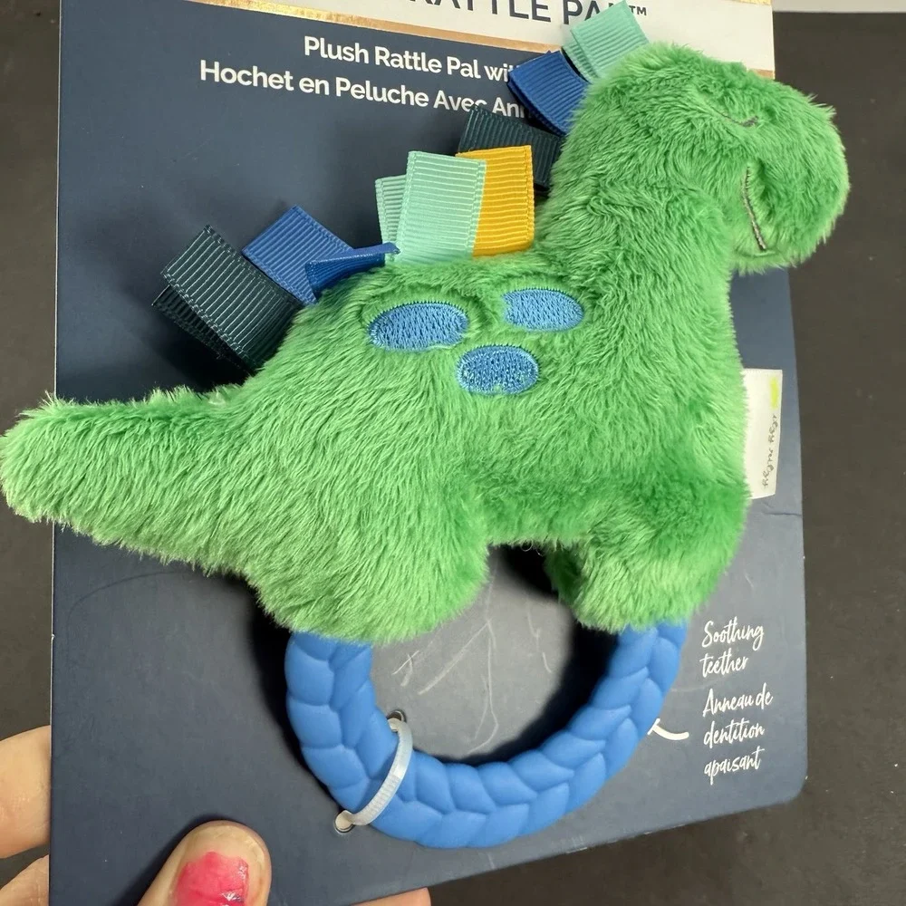 Itzy Ritzy Plush Rattle Pal with Teether Green Dino Dinosaur Baby Toy